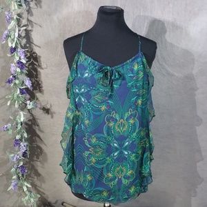 Ella Moss Tasseled Ruffle Silk Tank Blouse Small